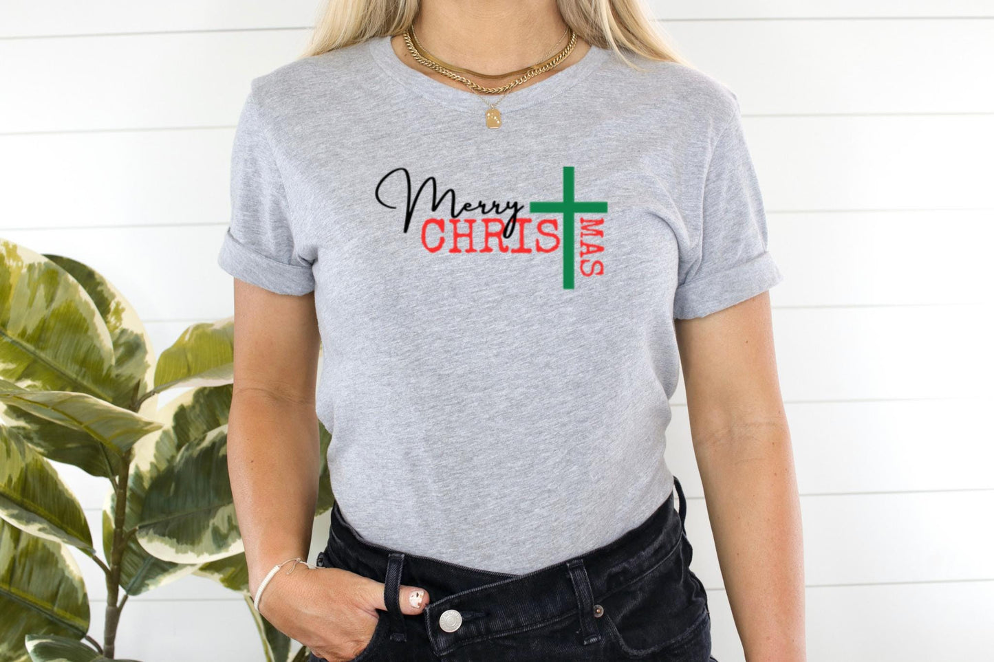 Christian Christmas Shirt, Merry Christmas Cross TShirt, Religious Holiday Apparel, Christmas Gift Graphic Tee, Faith Christmas T-Shirt