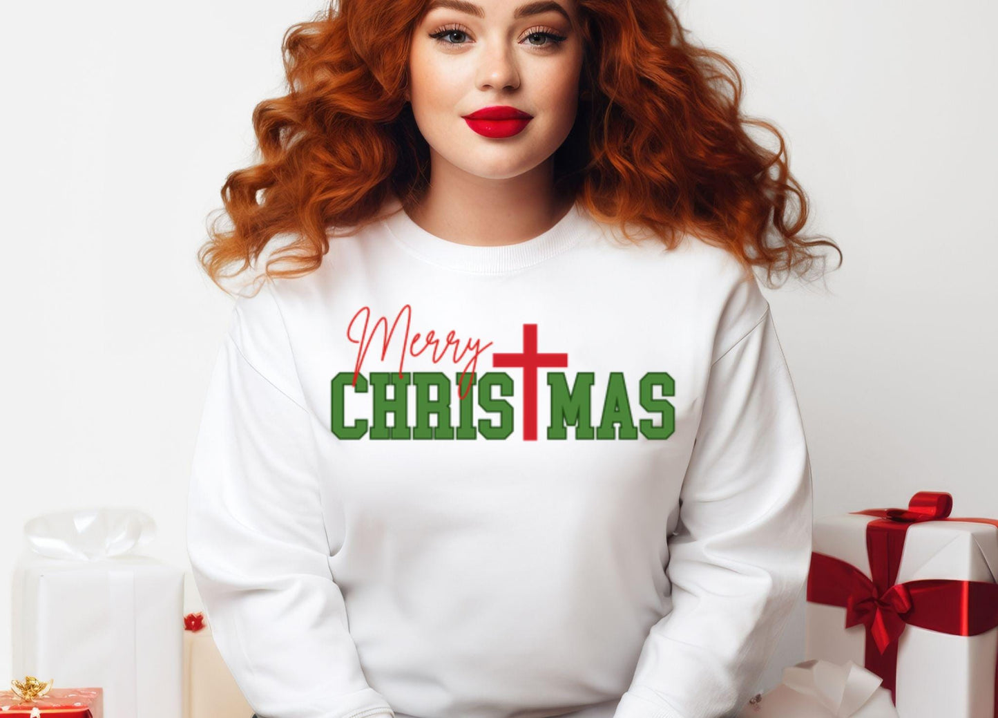 Christian Christmas Sweatshirt, Religious Holiday Jumper, Xmas Crewneck, Cross Design Pullover, Jesus Winter Sweater, Merry Christmas