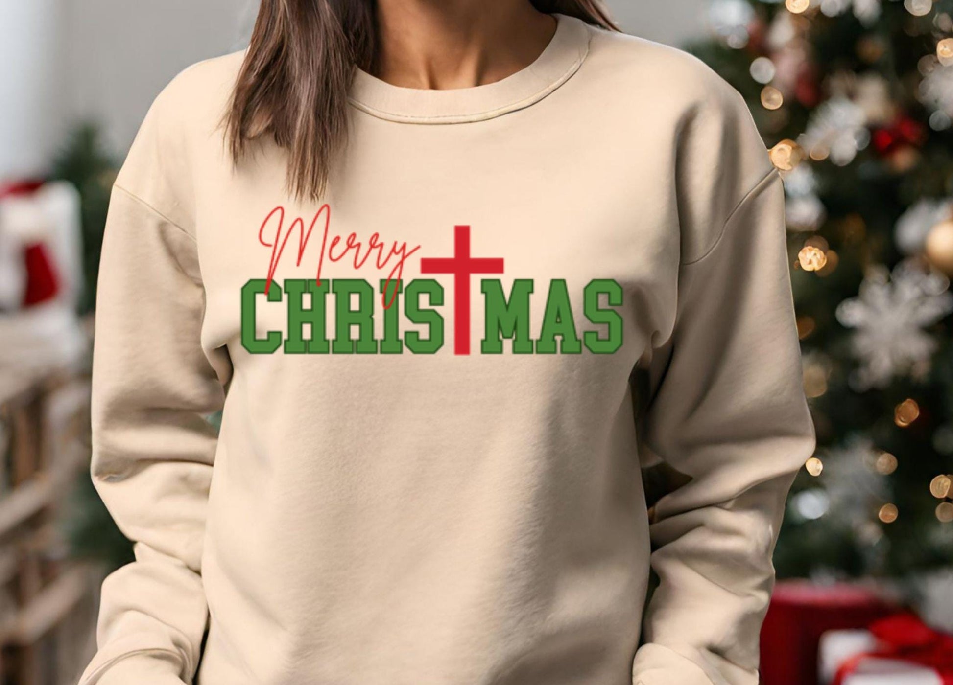 Christian Christmas Sweatshirt, Religious Holiday Jumper, Xmas Crewneck, Cross Design Pullover, Jesus Winter Sweater, Merry Christmas