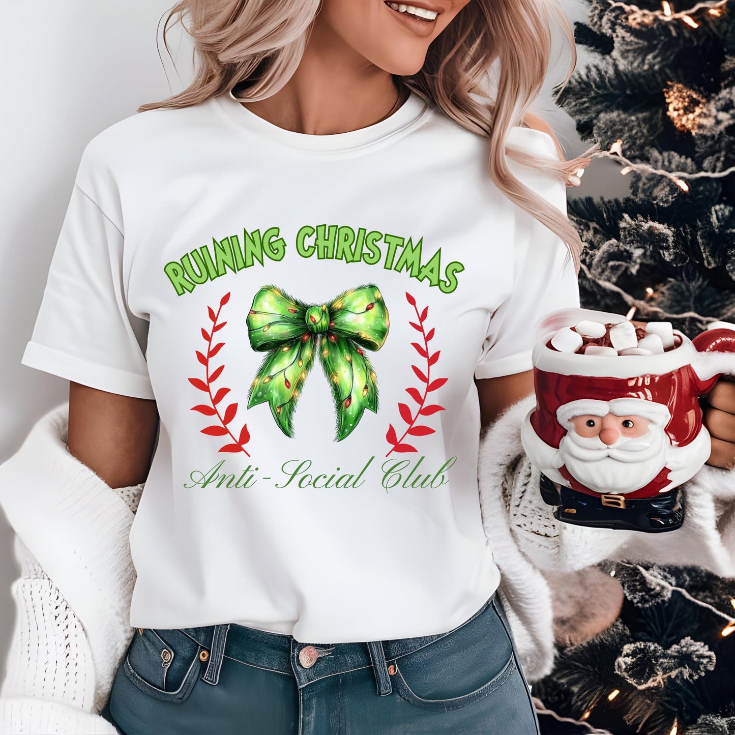 Social Club Shirt, Christmas Club Shirt, Funny Christmas Shirt, Anti-Social Tshirt, Humorous Xmas T-Shirt, Holiday Graphic Tee, Coquette Bow