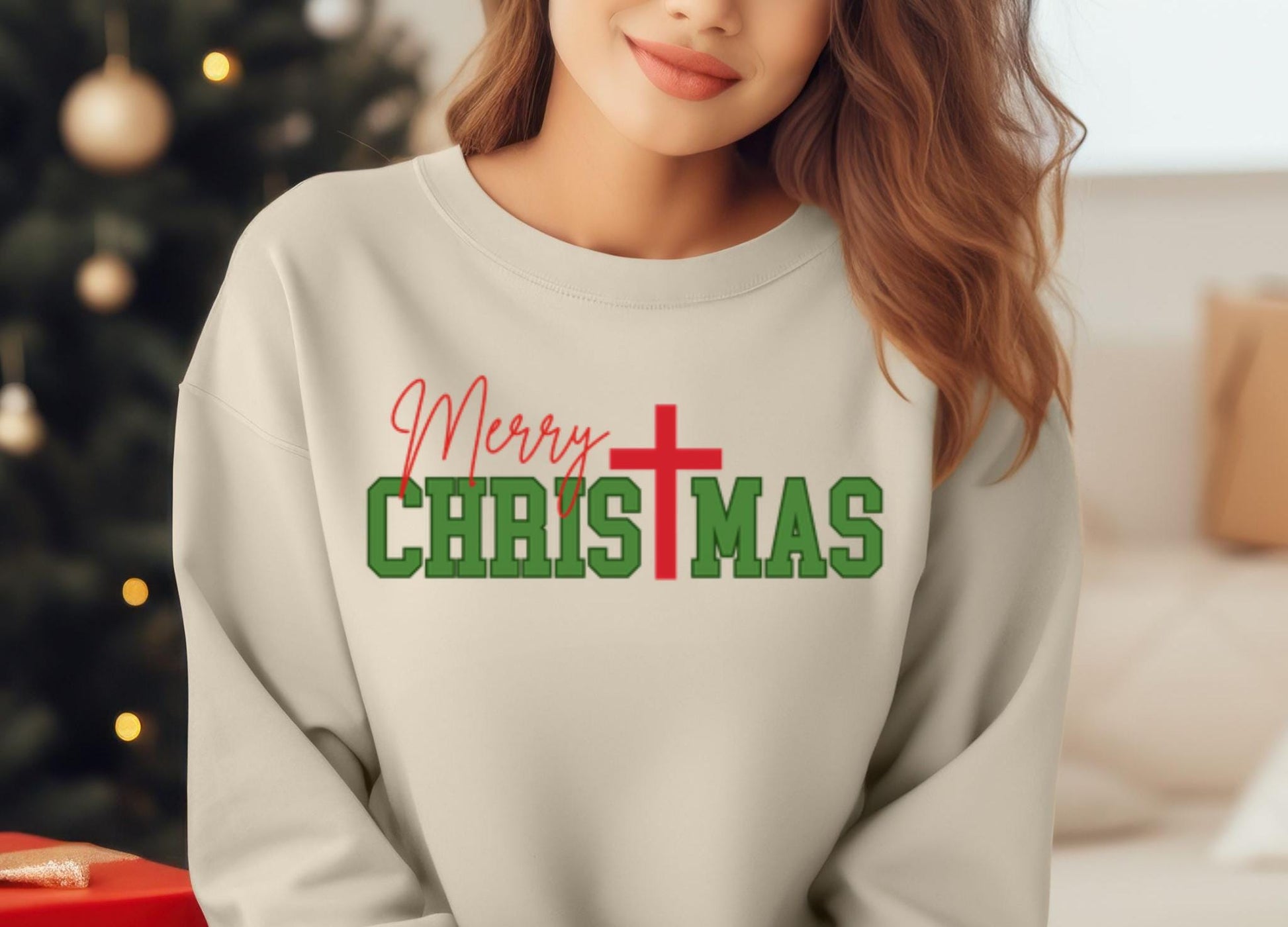 Christian Christmas Sweatshirt, Religious Holiday Jumper, Xmas Crewneck, Cross Design Pullover, Jesus Winter Sweater, Merry Christmas