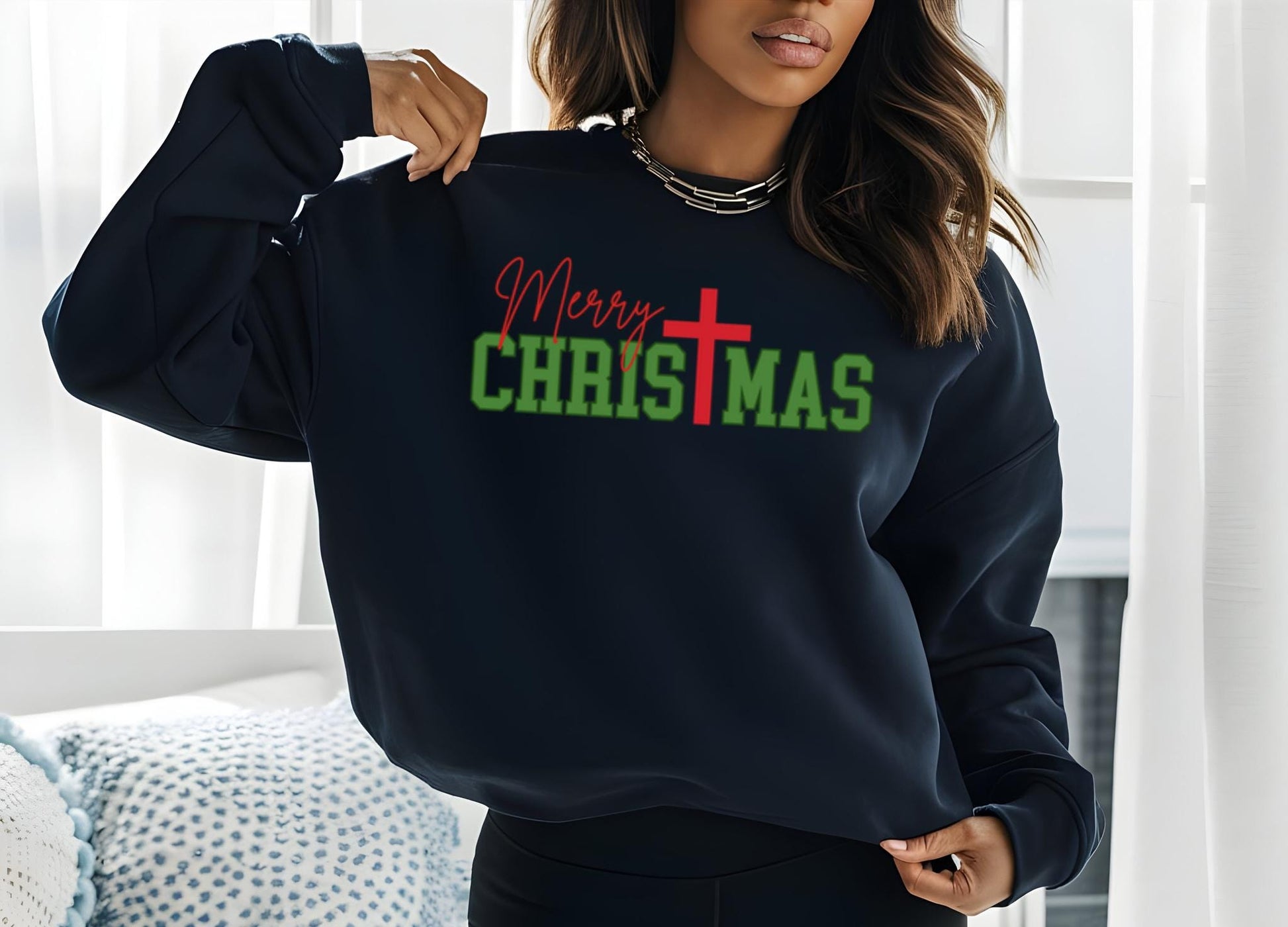 Christian Christmas Sweatshirt, Religious Holiday Jumper, Xmas Crewneck, Cross Design Pullover, Jesus Winter Sweater, Merry Christmas