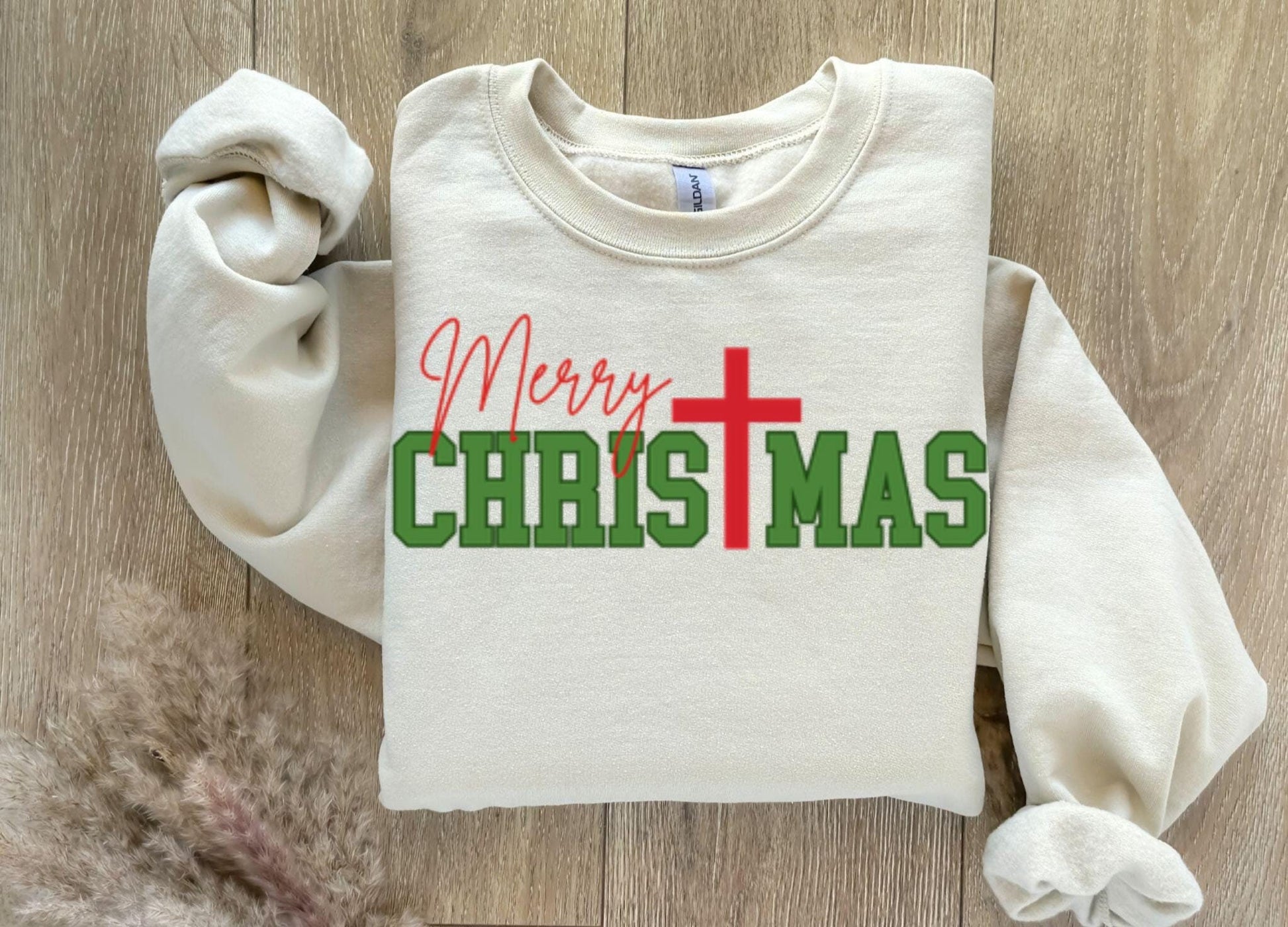 Christian Christmas Sweatshirt, Religious Holiday Jumper, Xmas Crewneck, Cross Design Pullover, Jesus Winter Sweater, Merry Christmas